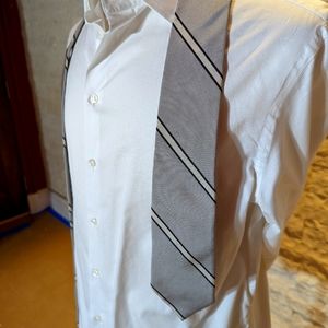Club Monaco Striped Tie (Silver/Black)
